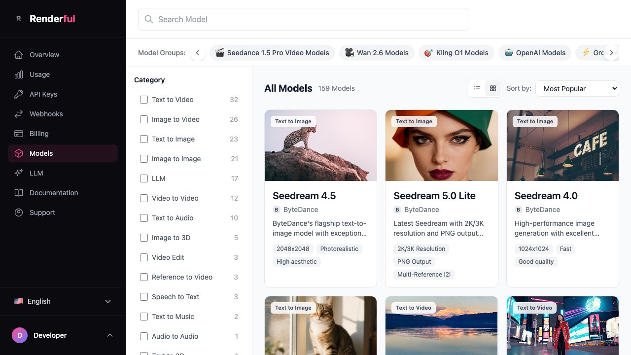 Renderful model explorer — best AI video generation APIs